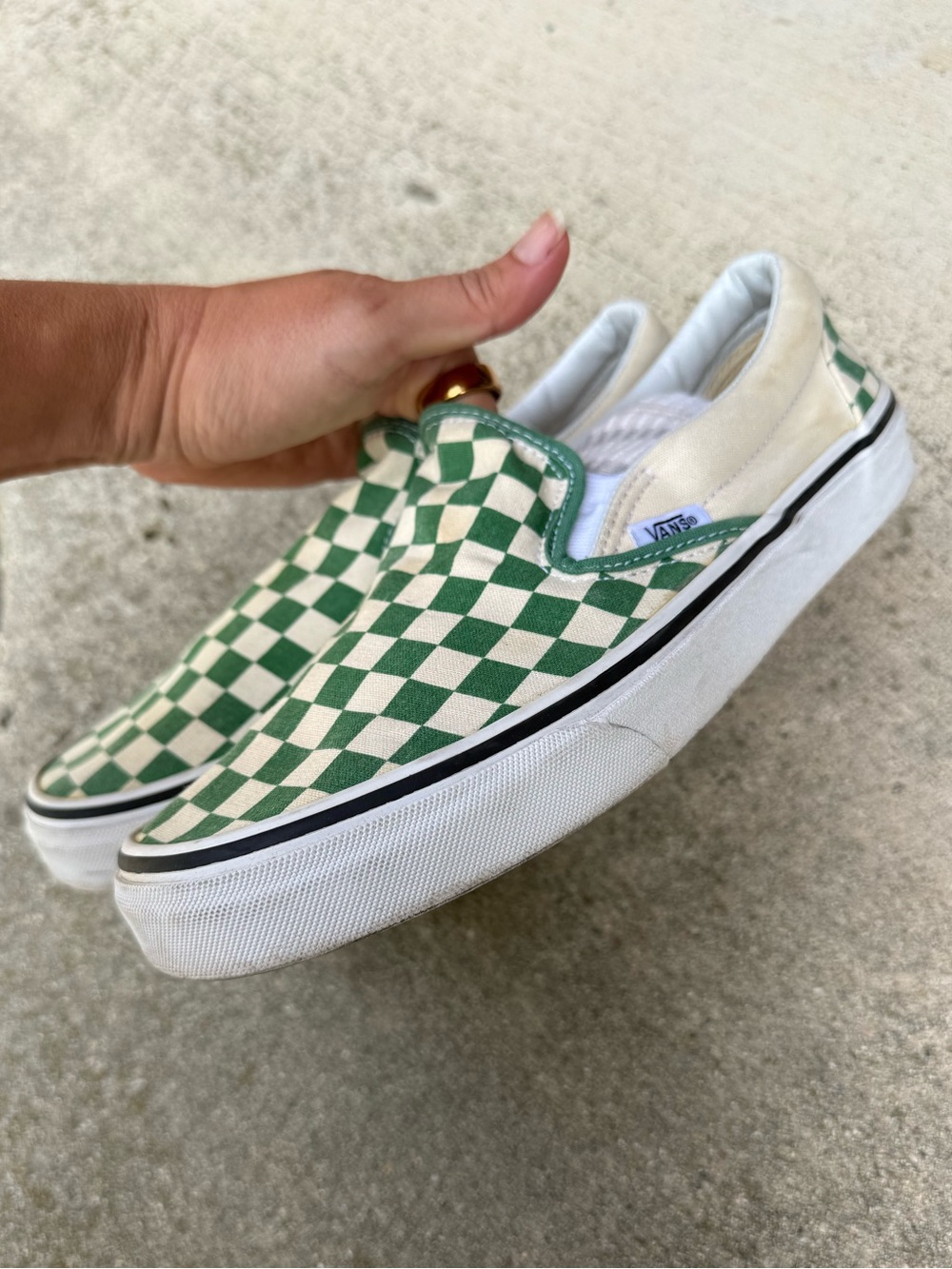 Vans Kids Slip-On Checkerboard Sneakers in Green and White